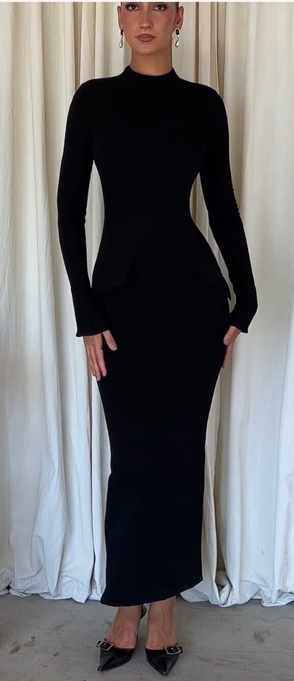 House of CB Marie-Louise Black Slinky Turtleneck Maxi Dress size XS (NWOT)